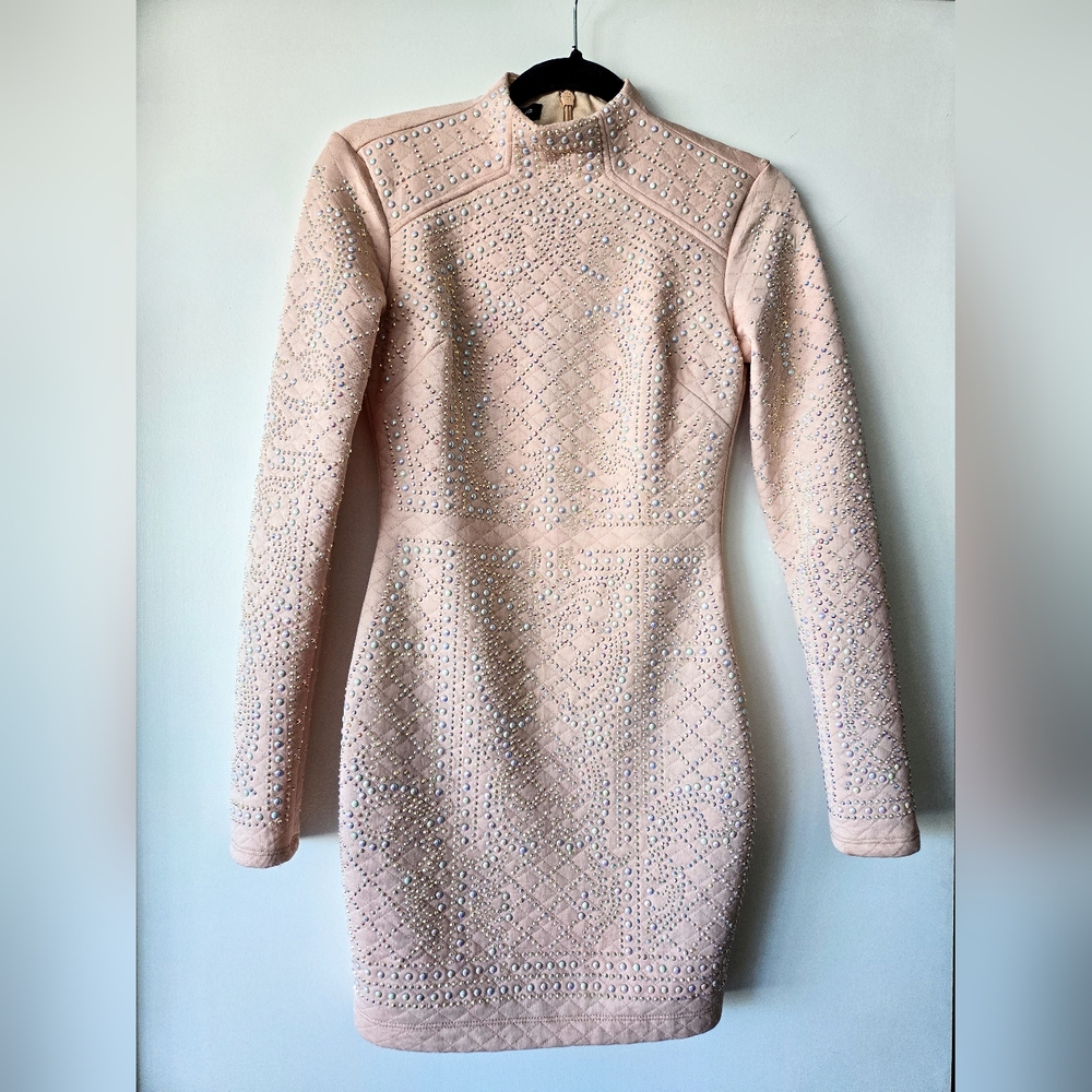 bebe Blush Long Sleeve Embellished Dress